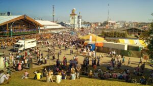 Crowd inside a beer tent at Oktoberfest in Munich